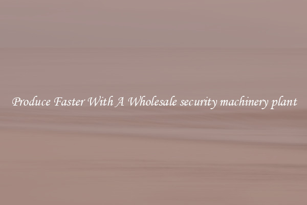 Produce Faster With A Wholesale security machinery plant